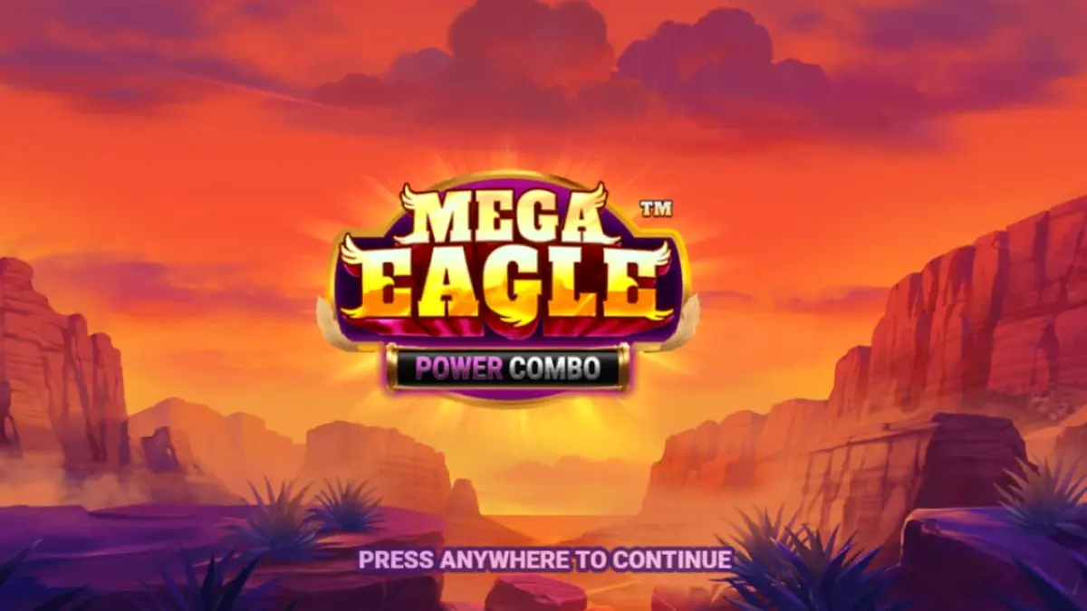Tampilan antarmuka seluler Mega Eagle Power Combo dengan latar belakang pegunungan.