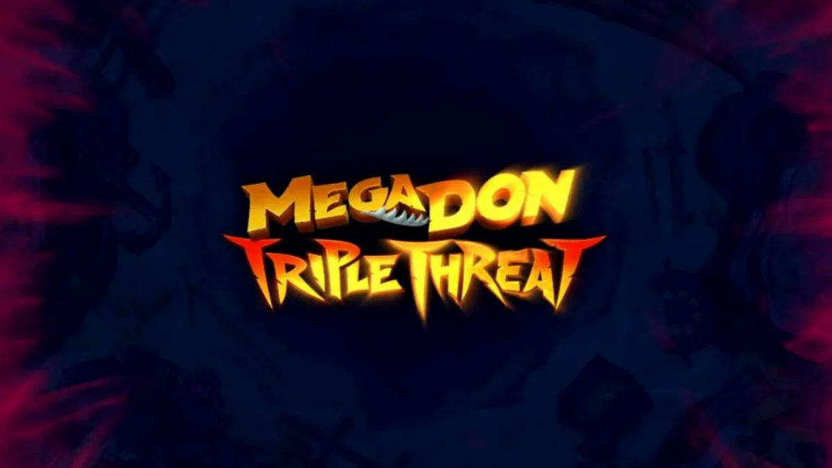 Tampilan visual slot Megadon Triple Threat dengan tema hiu predator di bawah laut.